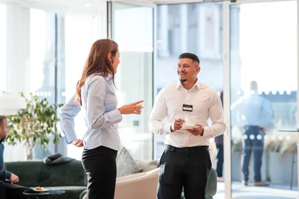 Guests in conversation during the event at Goodwin — Management Incentives in the AI Era