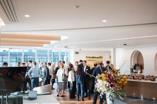 A wide view of the event space at Goodwin — Management Incentives in the AI Era