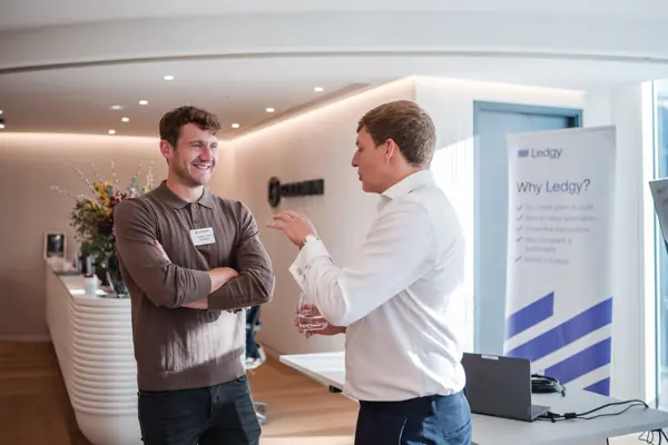 Guests in conversation during the event at Goodwin — Management Incentives in the AI Era