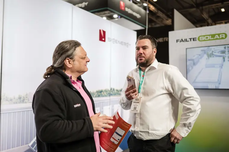 An interview being recorded at the exhibition at Fáilte Solar at Solar & Storage