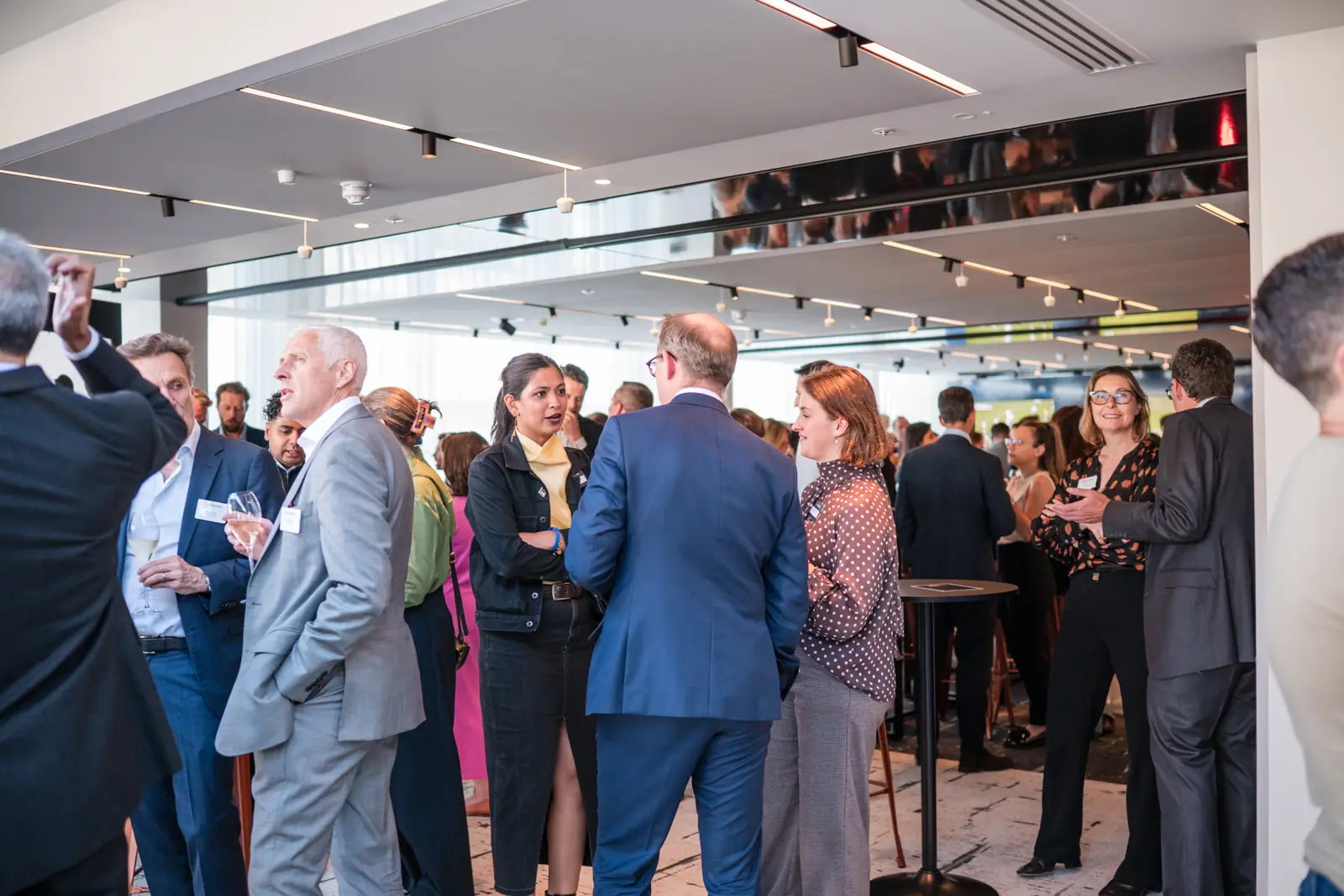 A wide view of the busy Goodwin Tavern gathering at Goodwin Tavern.