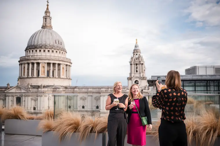 Guests on the terrace with St Paul’s in the background at Goodwin Tavern.