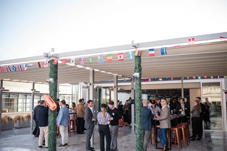 Guests meeting on the terrace at Goodwin Tavern.