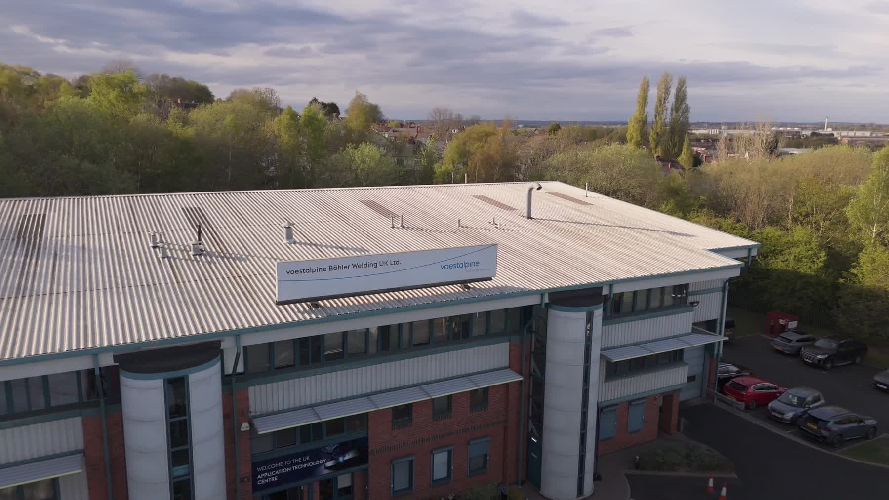 Video still: voestalpine Böhler Welding UK building exterior · voestalpine Böhler Welding
