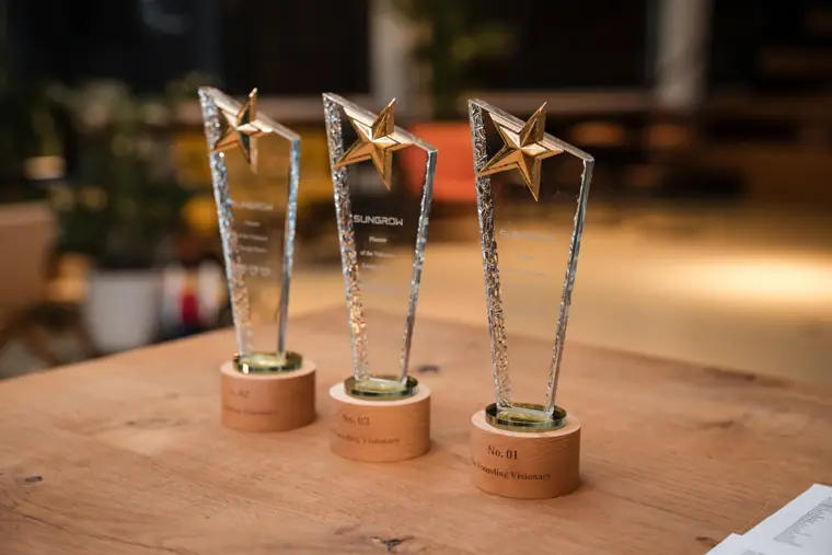 Star-shaped awards displayed for the client evening.