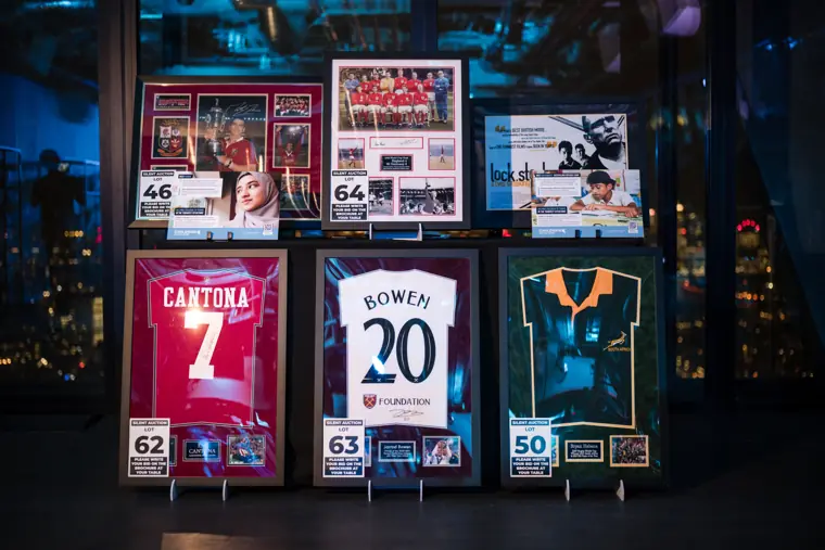 Silent auction items displayed for guests.