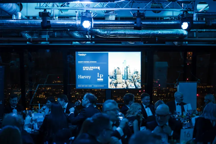 The full room during an awards presentation.