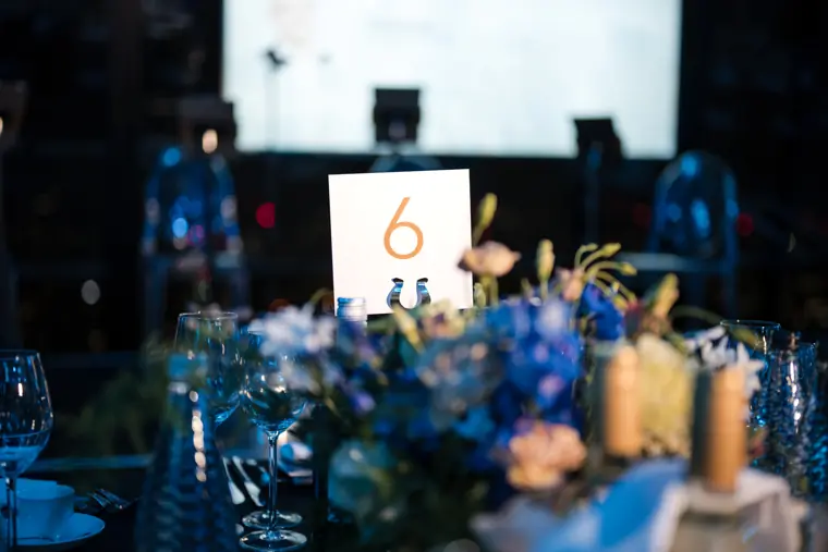 Flowers and table number in the dinner room.