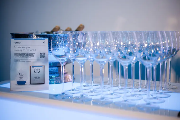 Welcome drinks lined up for arriving guests.