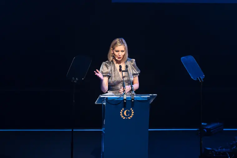 A speaker at the Chambers awards lectern.