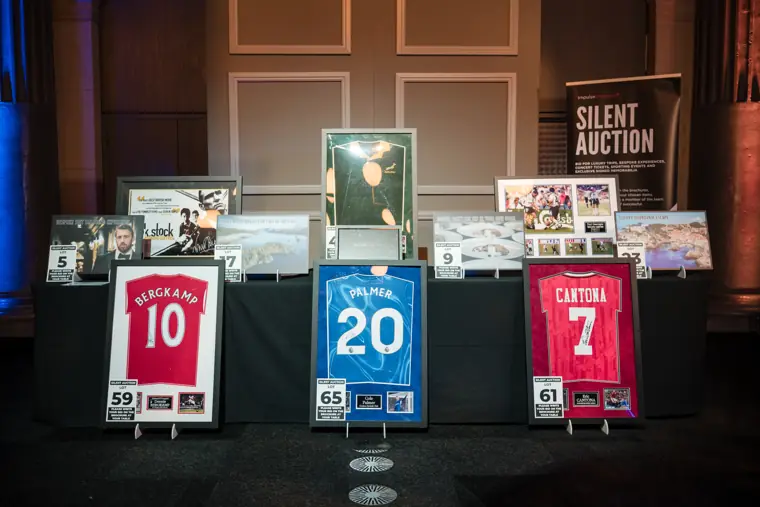 Silent auction prizes arranged for guests.