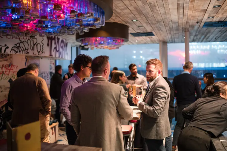 The reception space and its guests.