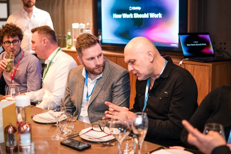 Guests and speakers at the ClickUp client dinner.