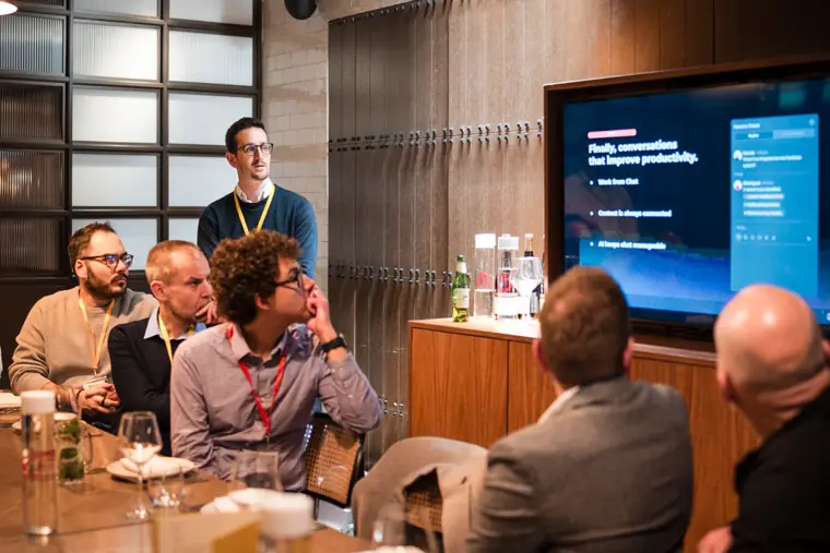 Guests and speakers at the ClickUp client dinner.