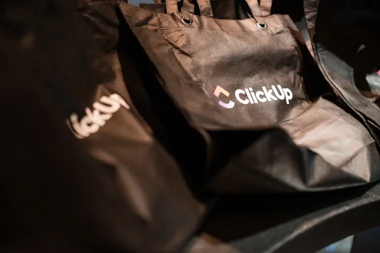 ClickUp branded gift at the event.