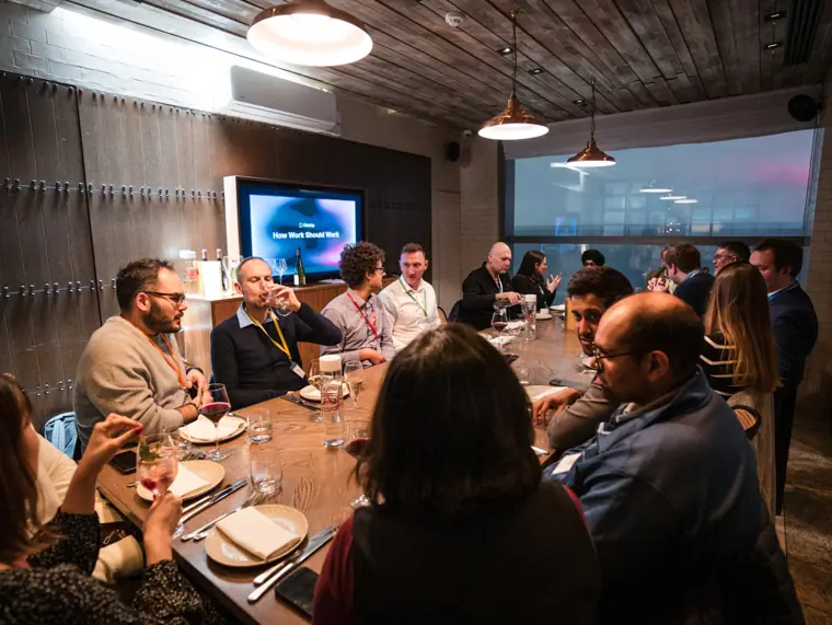 The full dinner table during a discussion.