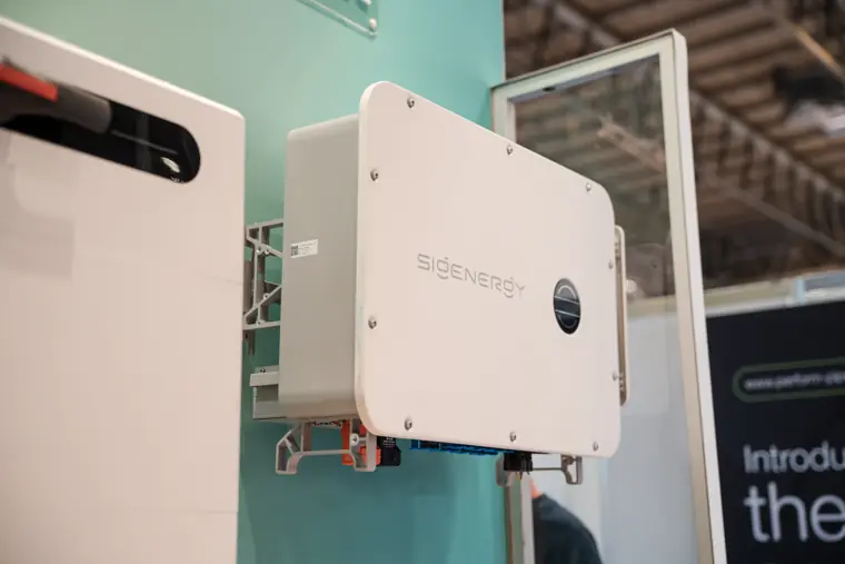 A battery storage unit shown at the exhibition.