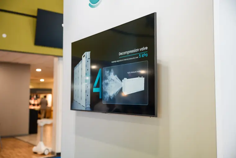 A product screen on the stand.