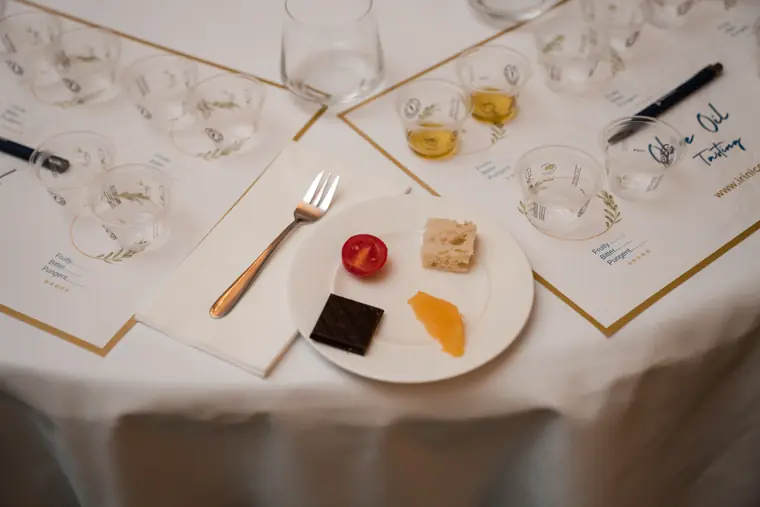 Small tasting plates arranged at a guest place setting.