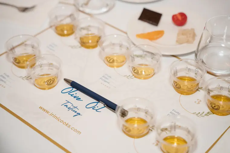 Tasting samples and notes laid out for attendees.