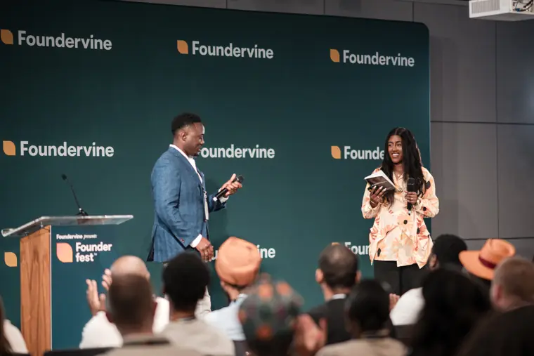 Speaker sharing ideas at Founderfest.