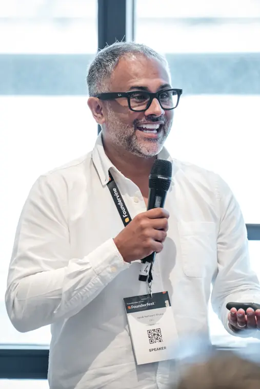 Speaker sharing ideas at Founderfest.