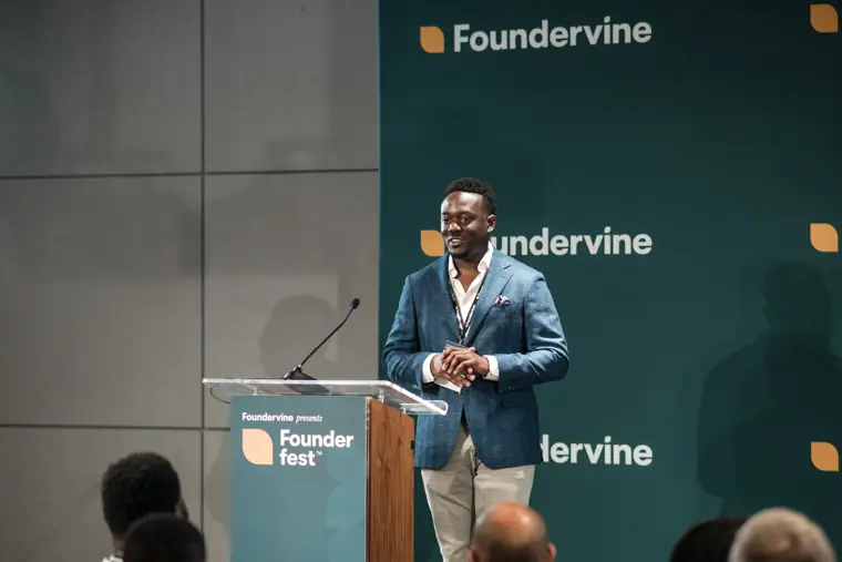 Speaker sharing ideas at Founderfest.
