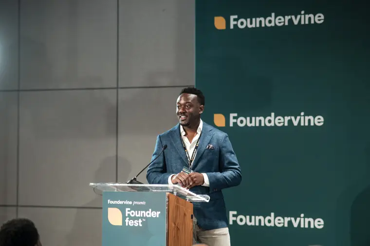 Speaker sharing ideas at Founderfest.