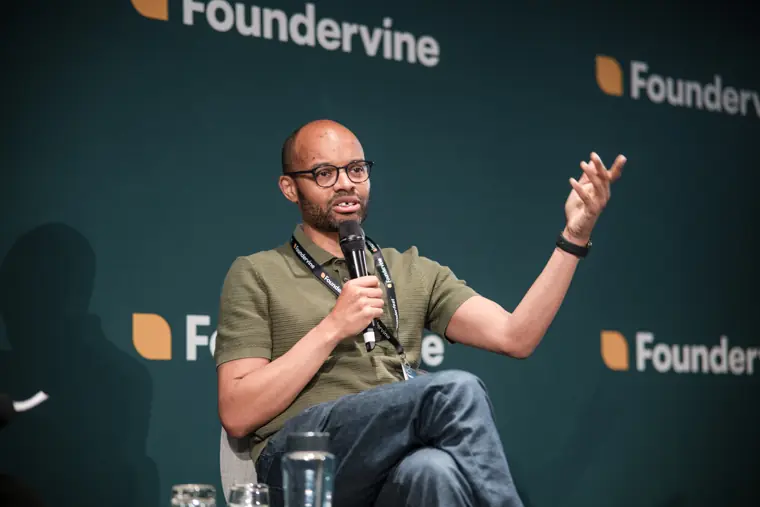 Speaker sharing ideas at Founderfest.
