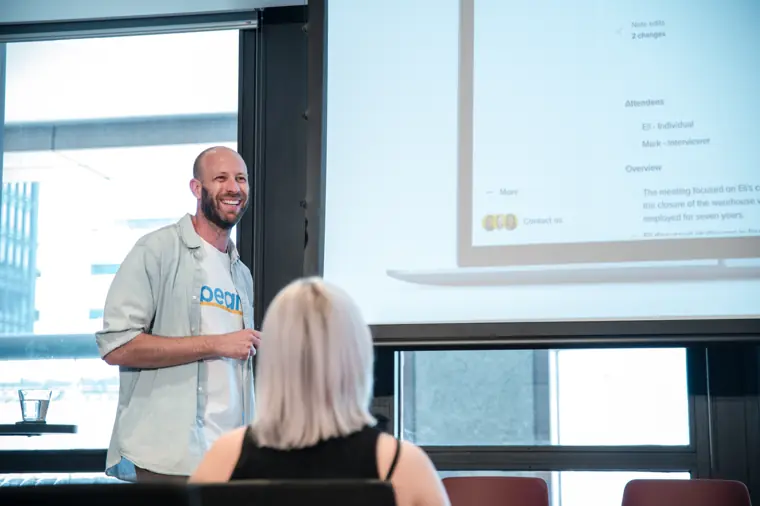 Speaker sharing ideas at Founderfest.