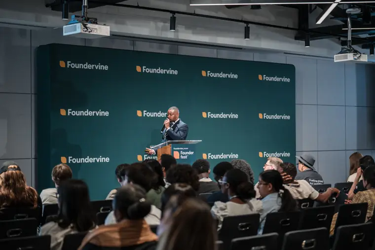 Speaker sharing ideas at Founderfest.