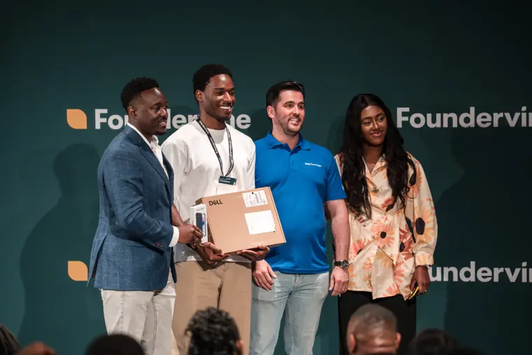 Pitching competition award presentation.