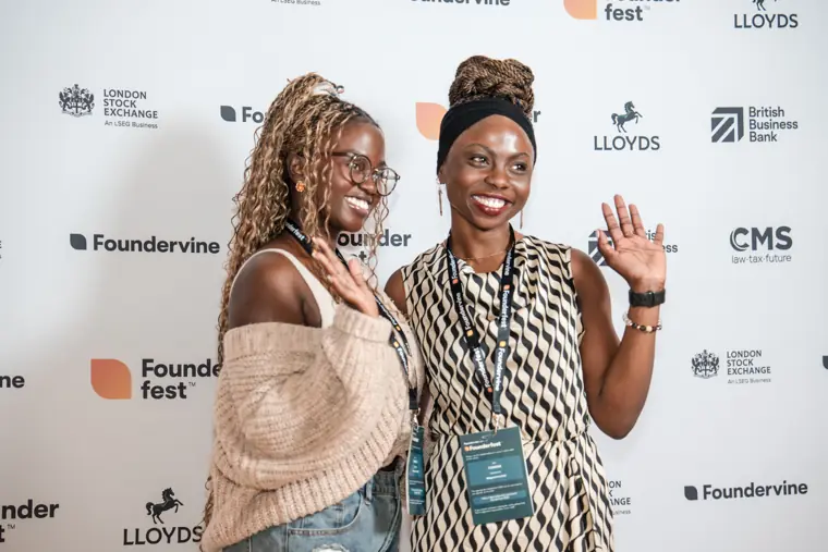 Founderfest guests at the photo wall.