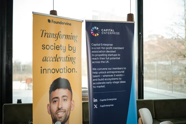 Foundervine and Capital Enterprise banners in the showcase venue.