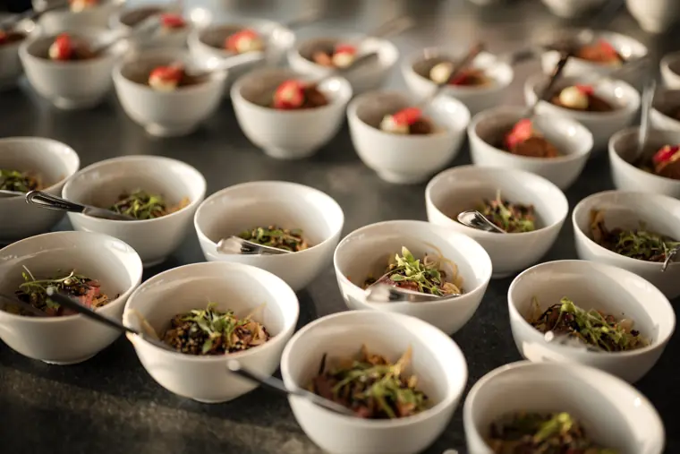 Small plates prepared for the showcase reception.