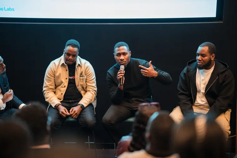 The panel discussion seen from the audience.