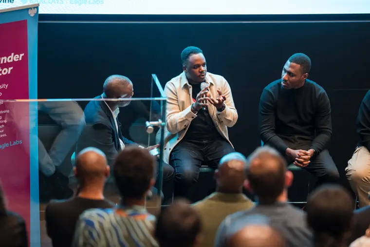 A wider view of the panel discussion.
