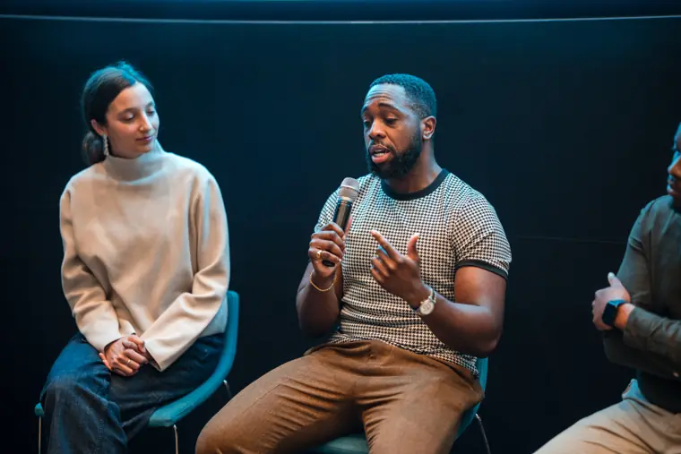 A founder speaks during the panel discussion.