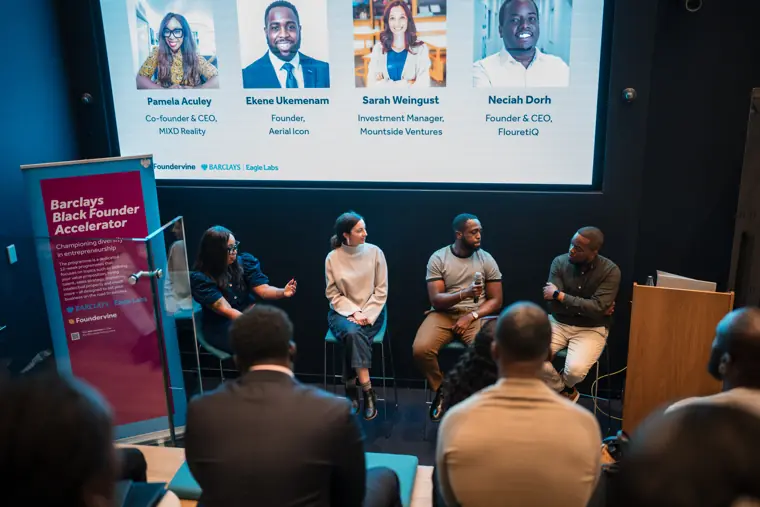 The later panel seen across the audience.