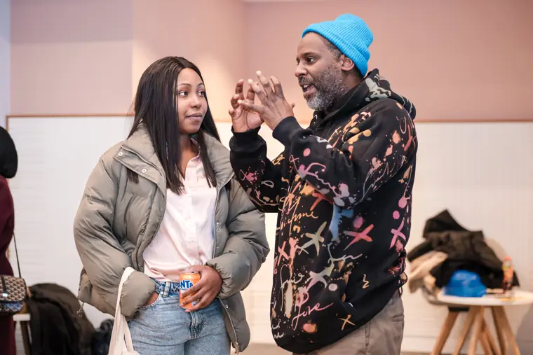 A founder greets another guest at the event.