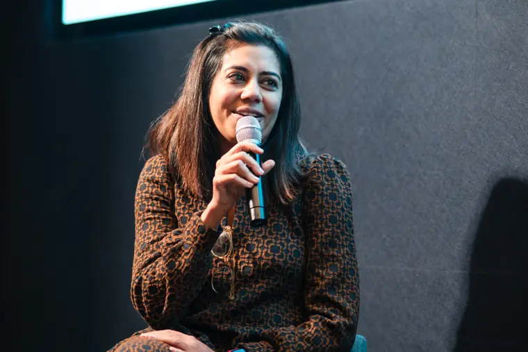 A founder speaks during the showcase.