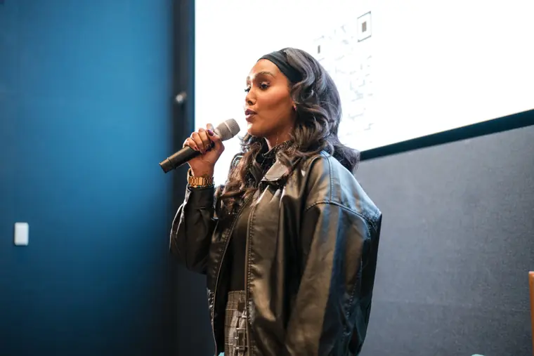 A founder speaks during the pitch programme.