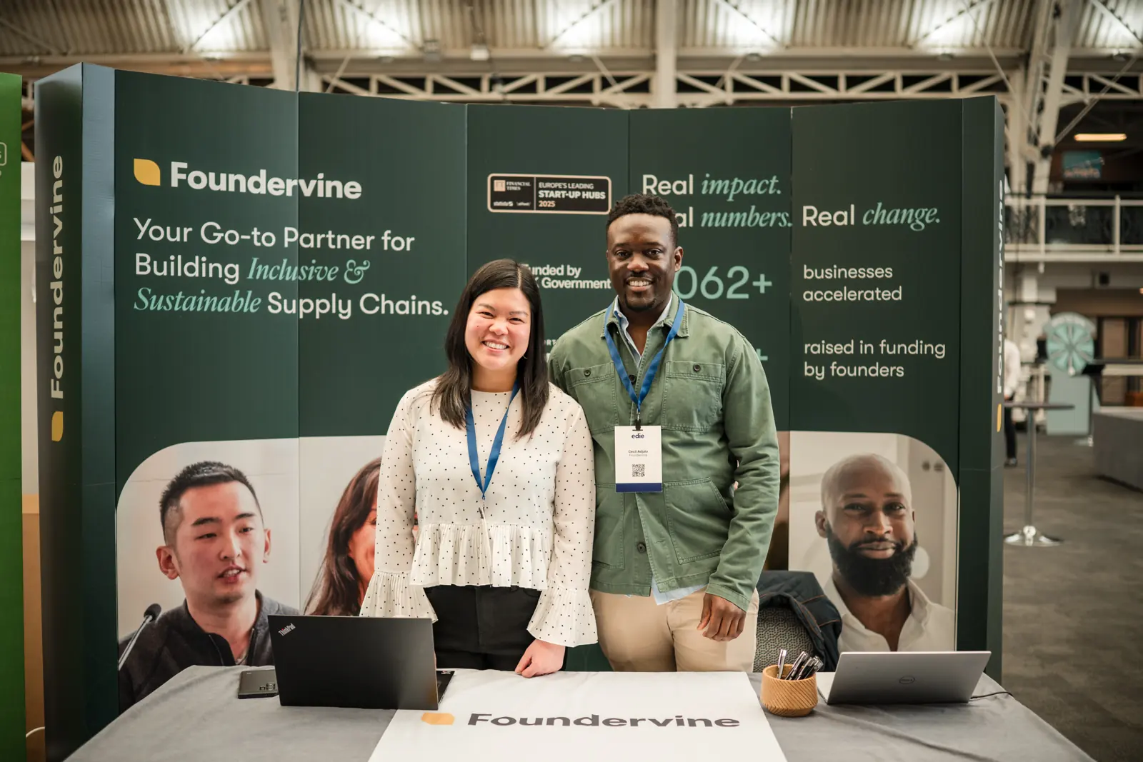 Foundervine team welcoming visitors at the edie exhibition.