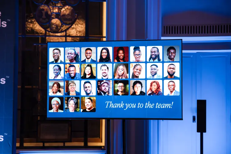 The welcome screen thanks guests at the Future Awards.