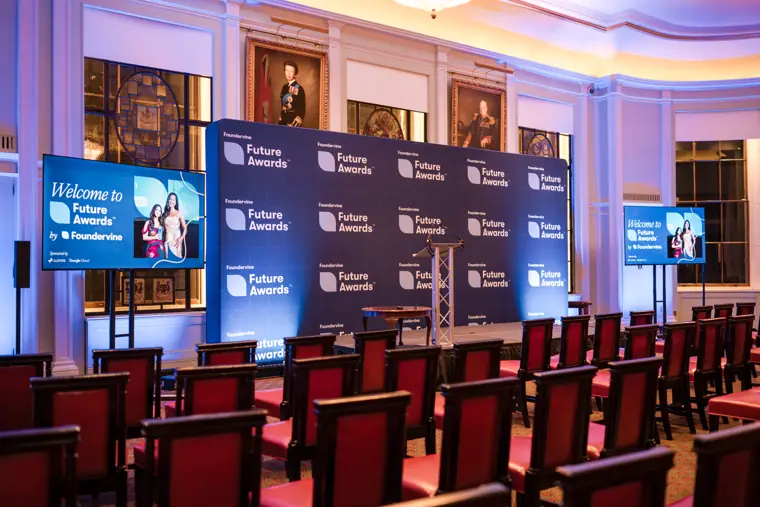 The awards stage prepared before guests arrive.