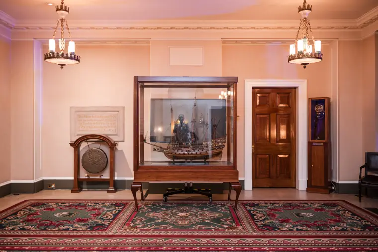 A quiet view of the reception room before the event.