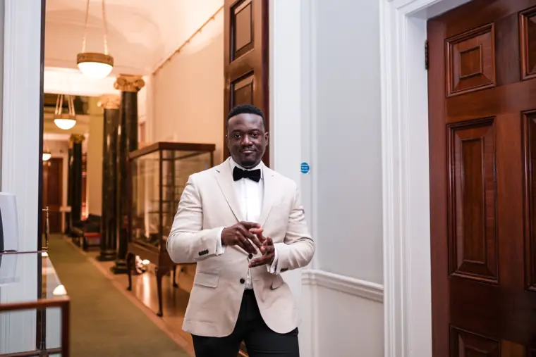 A guest walks into the reception space.