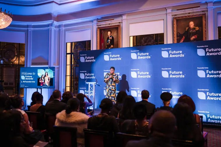 The stage and audience during a presentation.