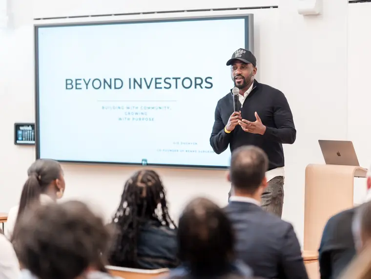 A speaker talks about growing beyond investors.