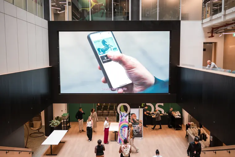 A wide view of the event space before the talks.